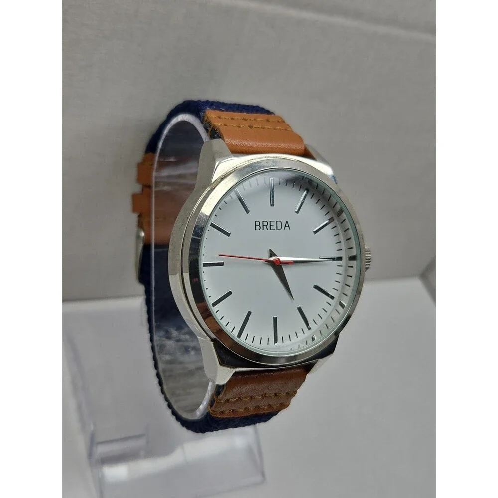 Mens Breda Bespoke Post 44mm Classic Watch Silver Tone Minimalist New Battery